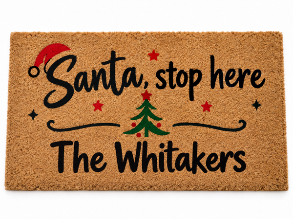 Personalised Santa, Stop Here Doormat