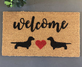 Welcome | cursive - dachshunds and heart