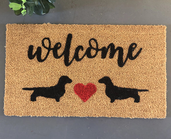Welcome | cursive - dachshunds and heart